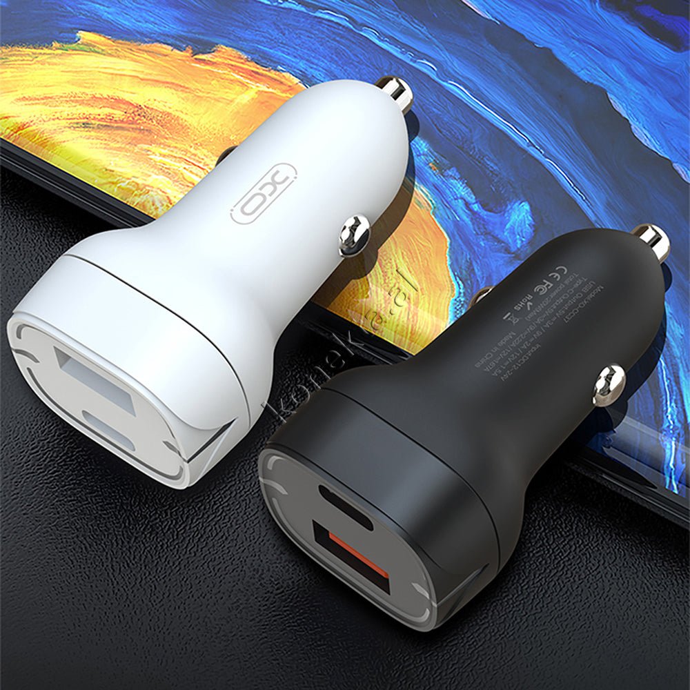 XO 20W Car Charger, Black / White, USB & Type-C Ports - Thumbnail 5