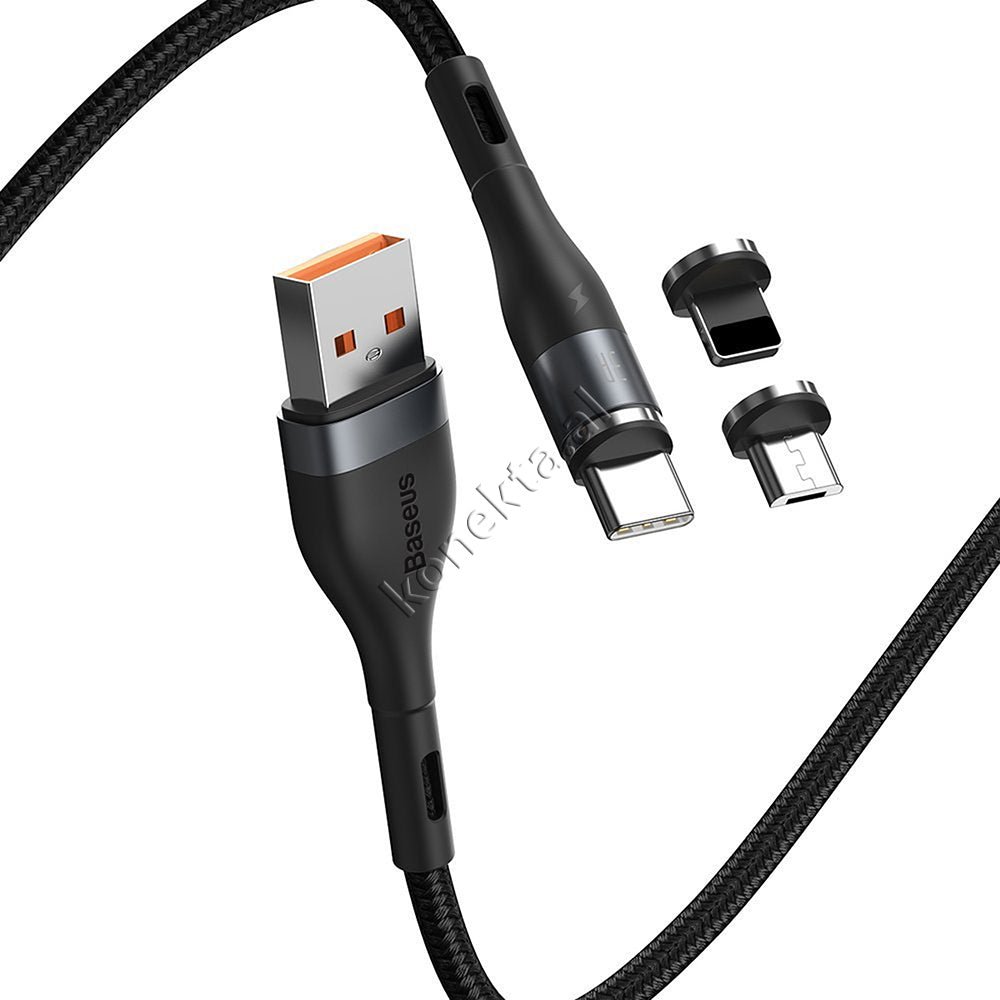 Baseus Kabell USB Me Koke Magnetike 3 Ne 1 Lightning, Micro & Type-C, E Zeze / E Bardhe - Thumbnail 17