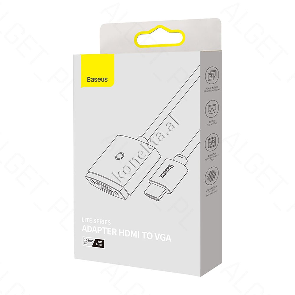 Baseus HDMI to VGA Adapter, Black, 20cm - Thumbnail 2