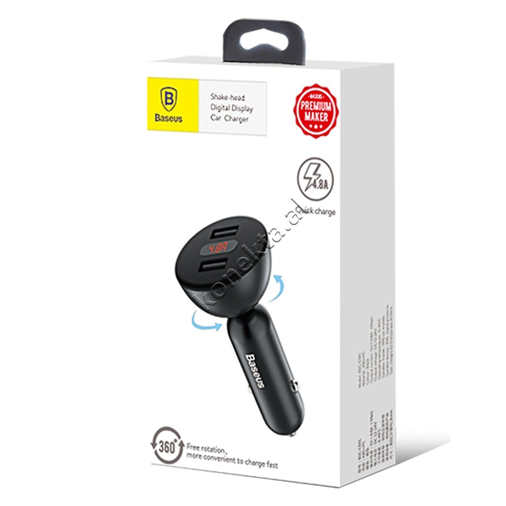 Baseus Car Charger Adapter, Black / Red, 360° Rotatable Head - Thumbnail 2