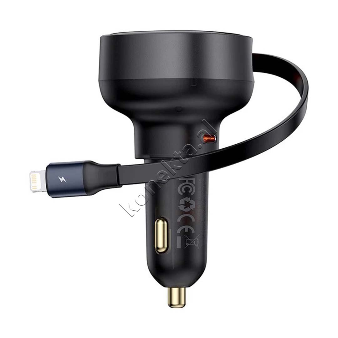 Baseus Car Charger 55W with Retractable Lightning Plug, Black - Thumbnail 9