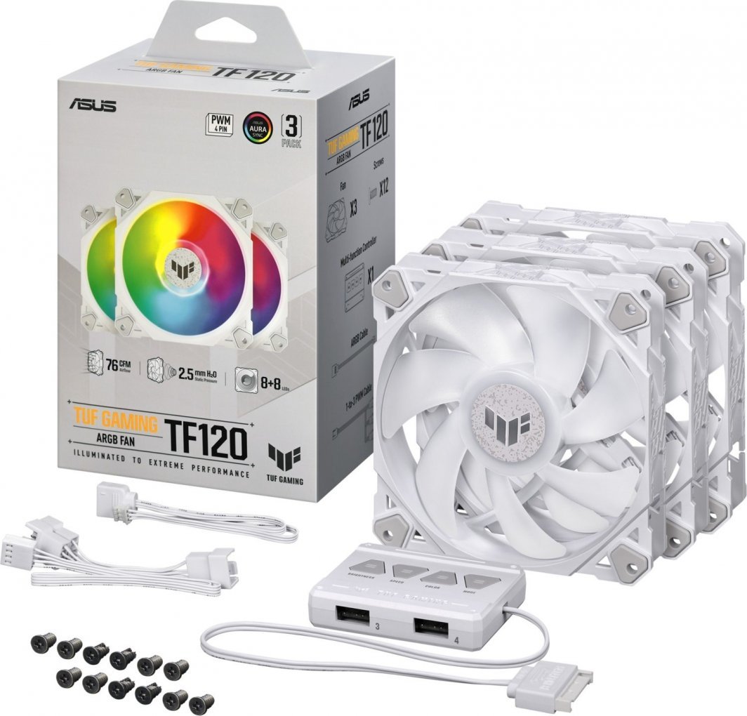 ASUS TUF Gaming TF120 ARGB Fan, 3 Pieces, White - Thumbnail 9