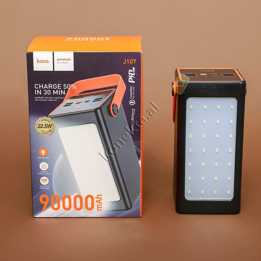 Hoco 90000mAh External Battery, White, LED Light, Multiple Ports, Fast Charging 22.5W - Thumbnail 10
