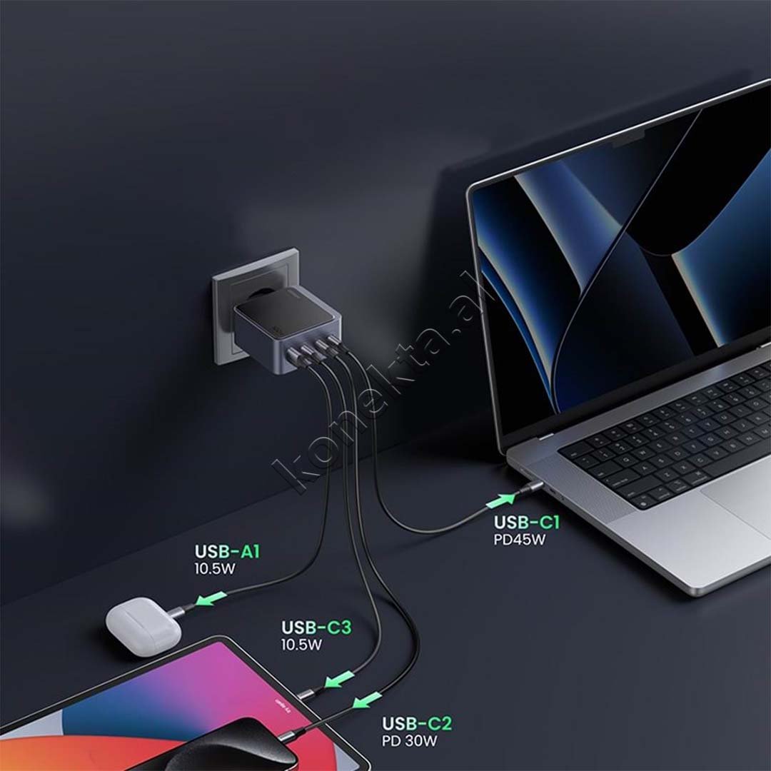 UGreen Nexode 100W Charger, Grey, USB-A & 3xUSB-C - Thumbnail 3