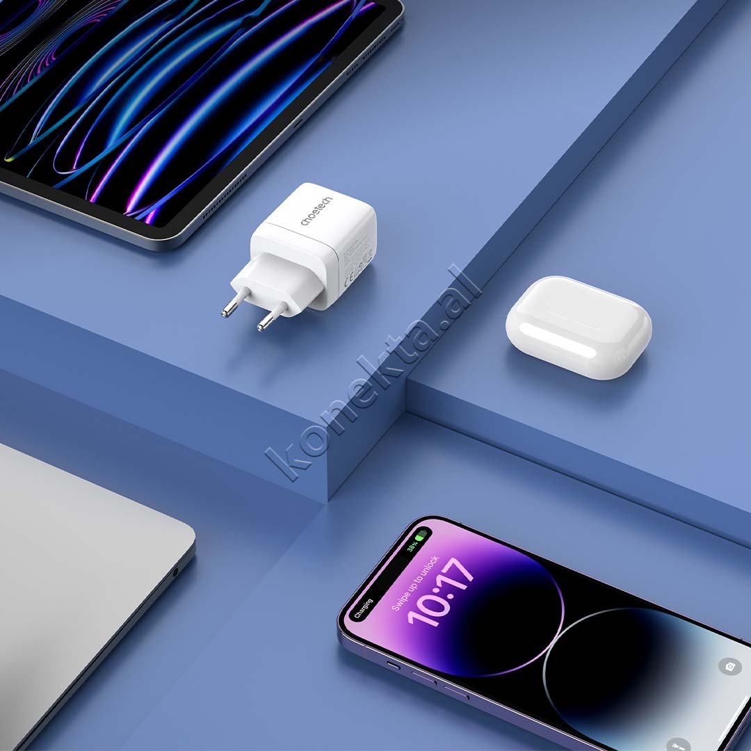 Choetech Adaptor Karikimi 35W Me Porte USB-A Dhe Type-C Me Display - Thumbnail 6