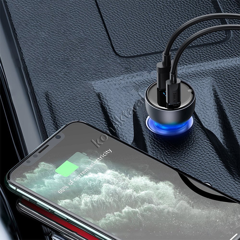 Baseus Digital Display Car Charger, 65W, 2 USB Ports, Type-C, Black/Grey - Thumbnail 9