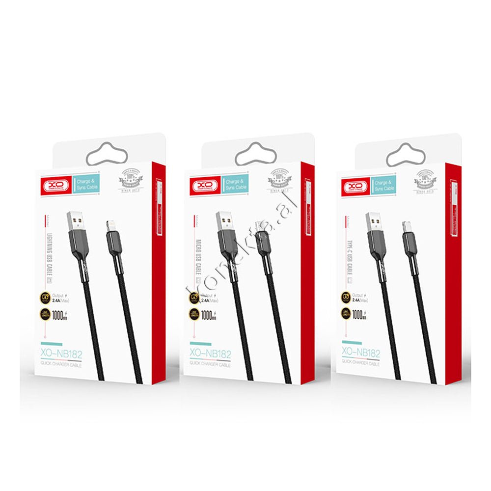 XO USB Charging Cable, 1m, Black, Lightning/Type-C/Micro, 2.4A - Thumbnail 2