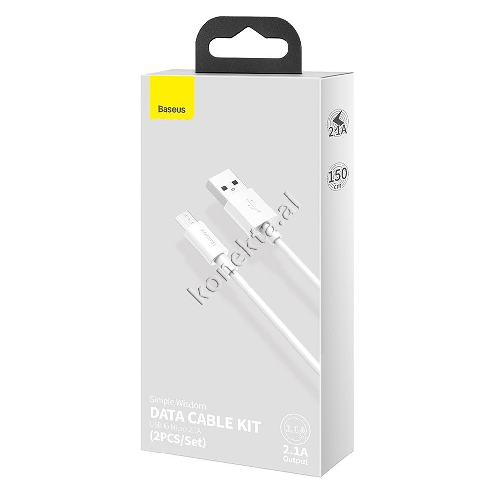 Baseus USB Charging Cable, 1.5m, Micro USB, 2.1A, White - Thumbnail 2