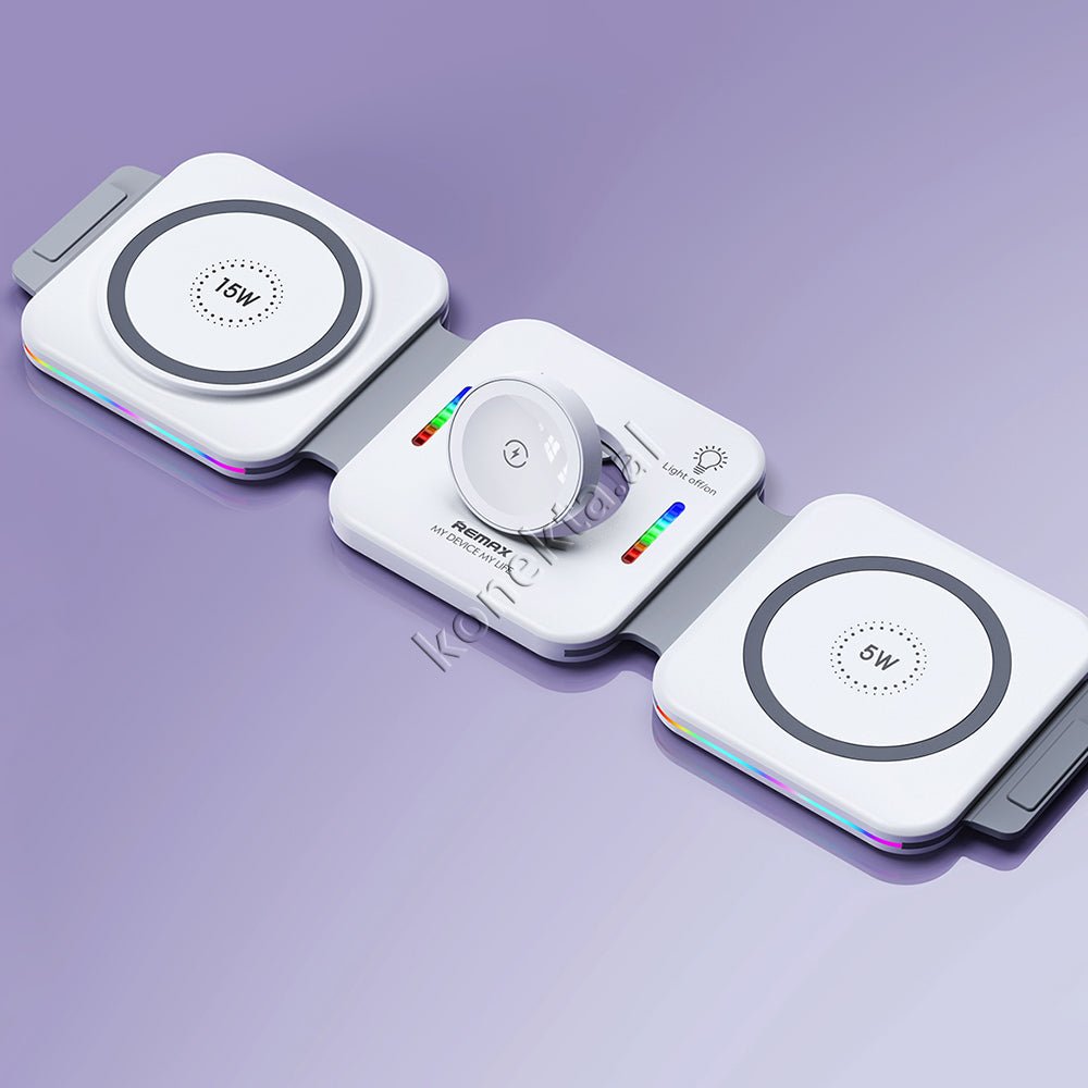 REMAX Wireless Charger, White, 3 in 1, Foldable, 22.5W - Image 1