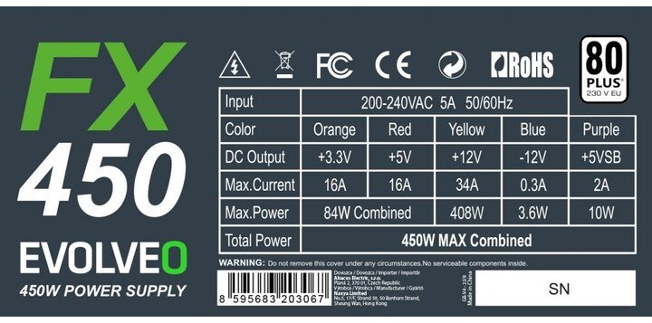 Evolveo FX CZEFX450 Power Supply, 450W - Thumbnail 3