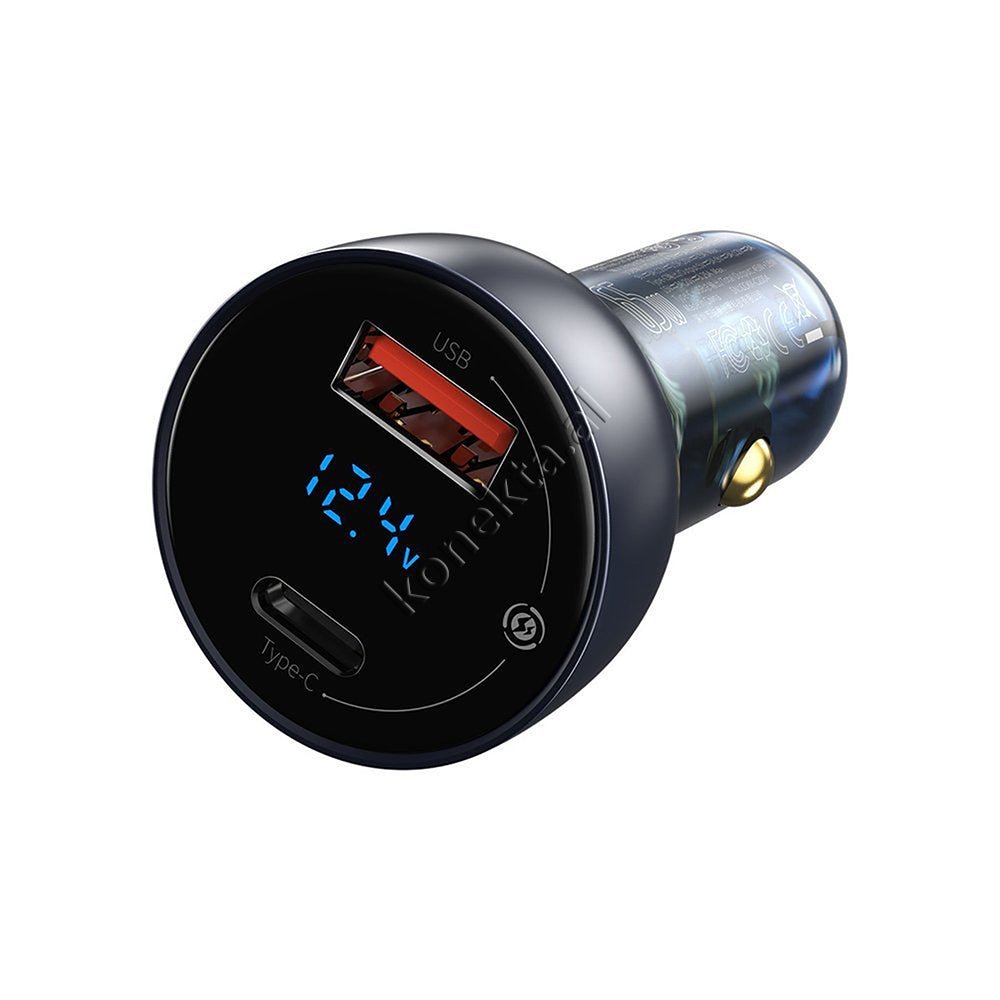 Baseus Digital Display Car Charger, 65W, 2 USB Ports, Type-C, Black/Grey - Thumbnail 4