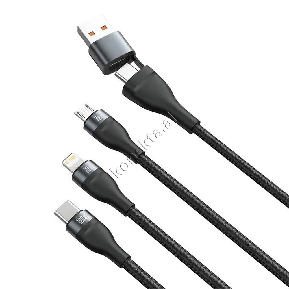Baseus USB Cable 2 in 3, 100W, USB - Type-C to Lightning, Micro, Type-C, 1.2m - Thumbnail 6