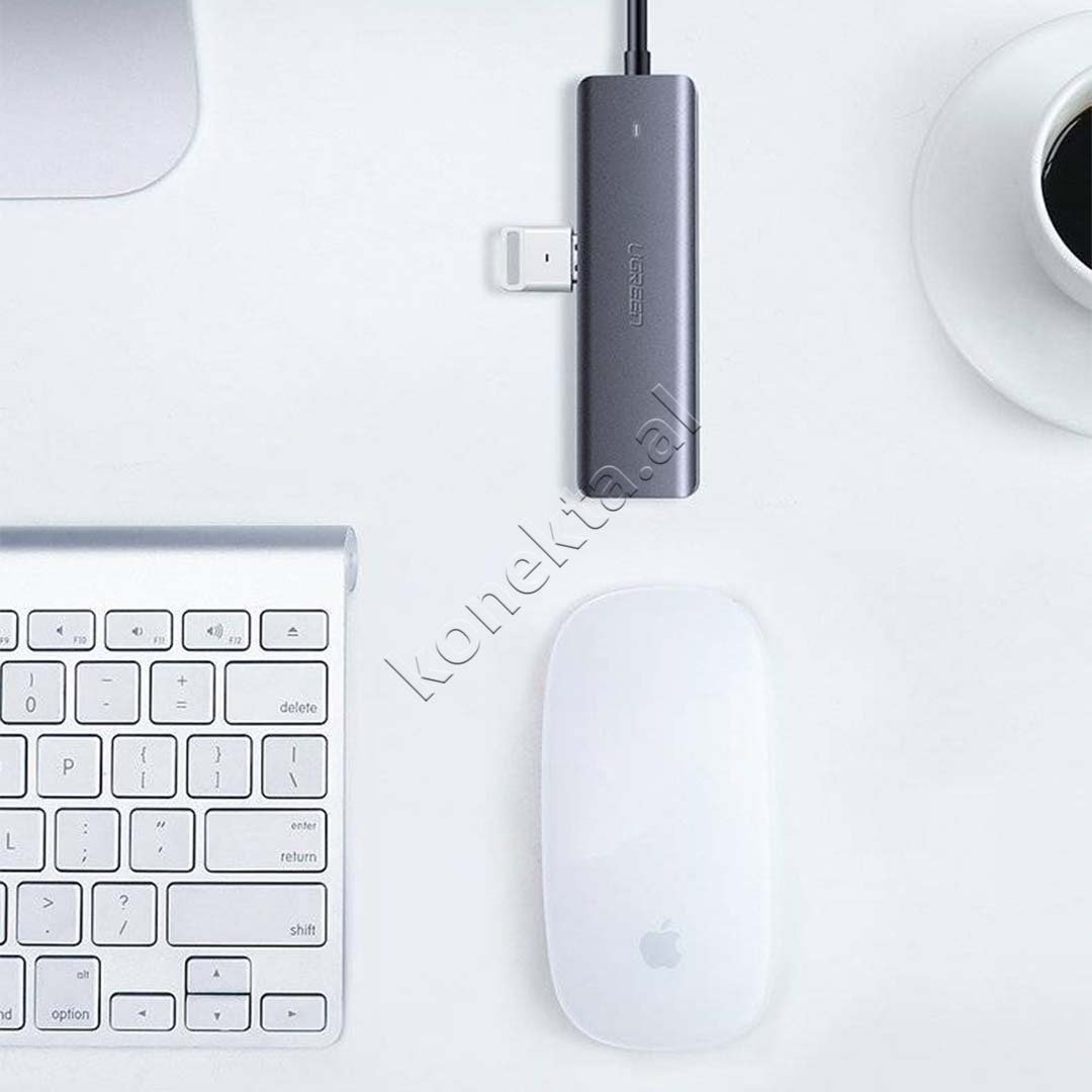 Ugreen USB Hub, 4 Porta USB 3.0, Kabëll Type-C, E argjendtë - Thumbnail 4