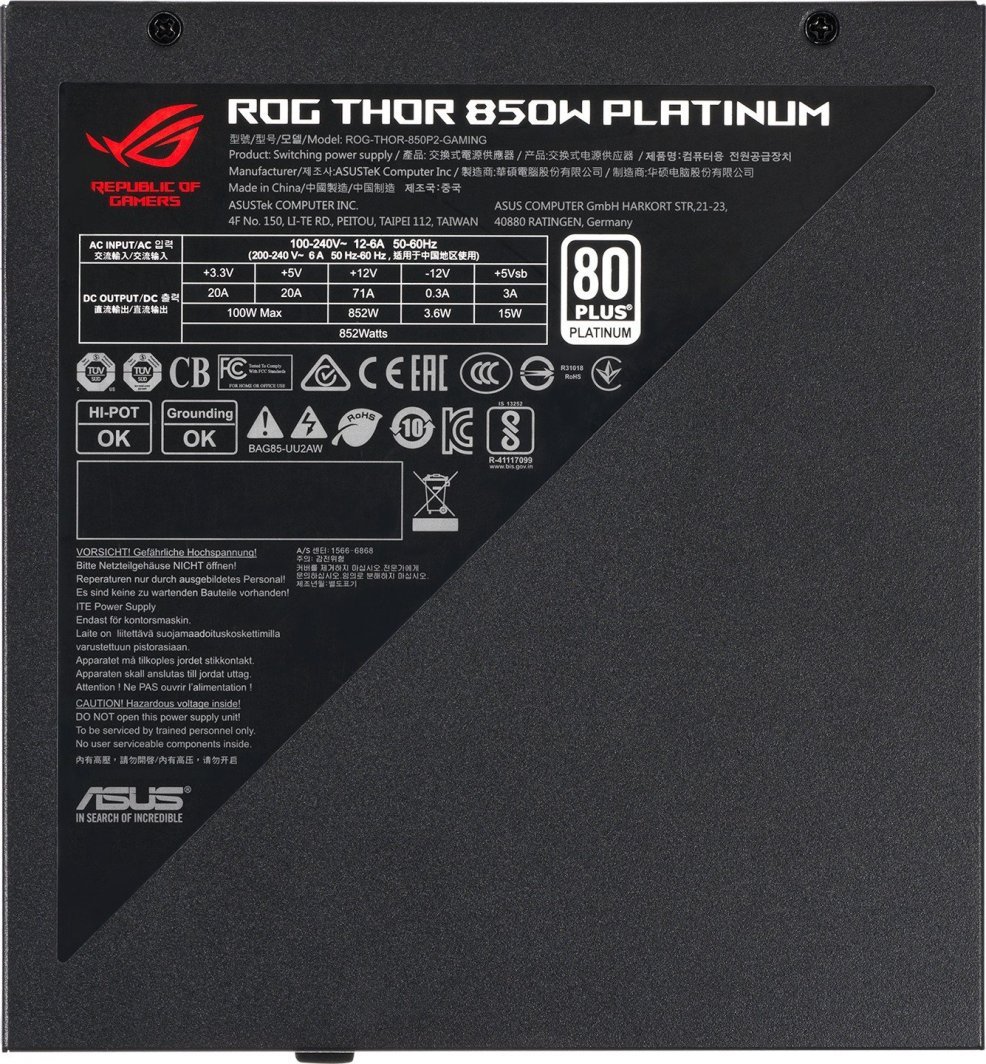 Asus ROG Thor Platinum II Power Supply, 850W - Thumbnail 6