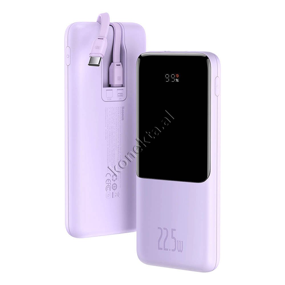 Baseus 22.5W 10000mAh External Battery, Purple, With 1 Port and Lightning & Type-C Cable - Thumbnail 3