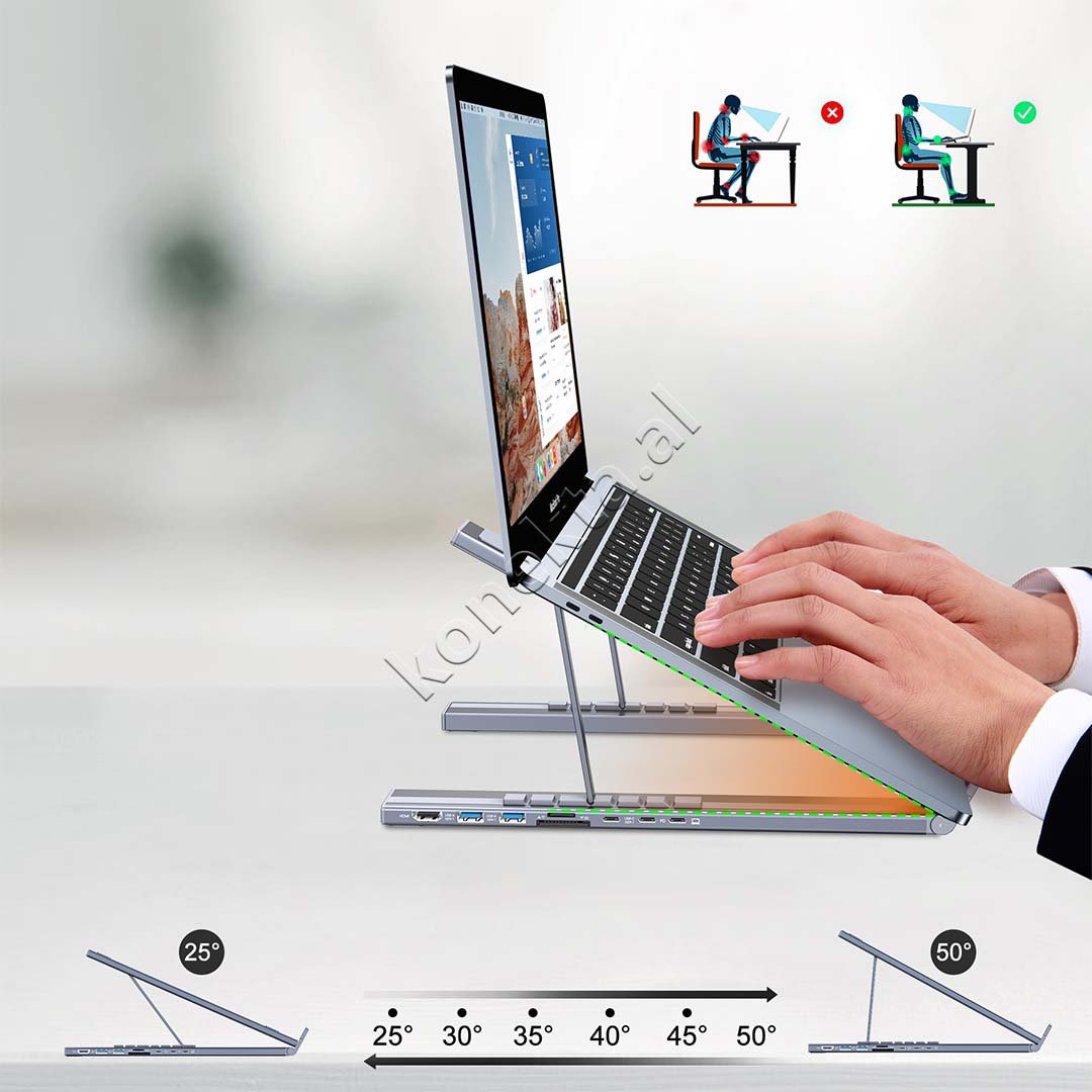 Choetech Laptop Holder with Integrated HUB Adapter, Silver - Thumbnail 7