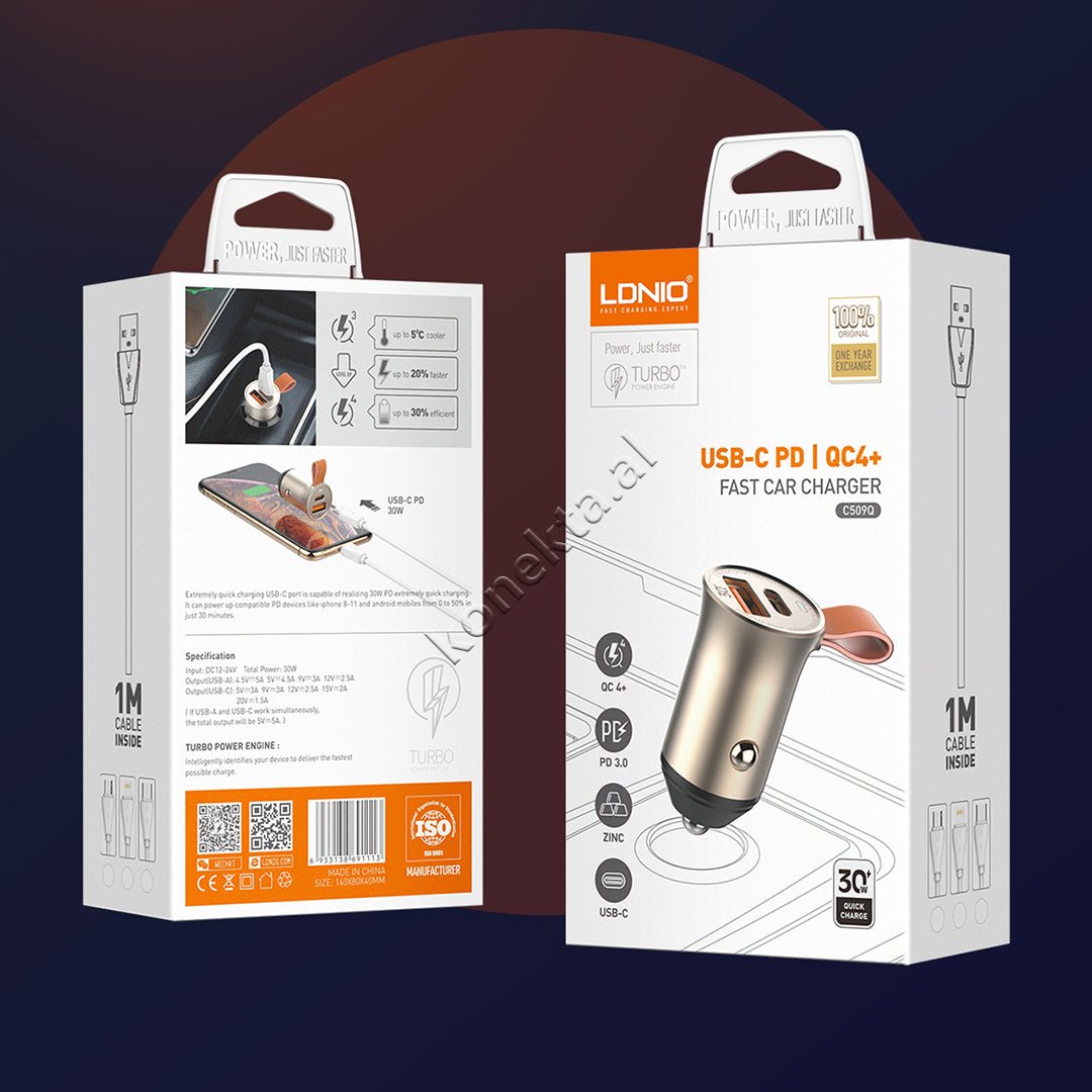 LDNIO 30W Car Charger Adapter, Black / Silver - Thumbnail 20