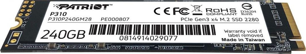 Patriot P310 SSD, 240GB, M.2 2280 PCI-E x4 Gen3 NVMe - Thumbnail 3