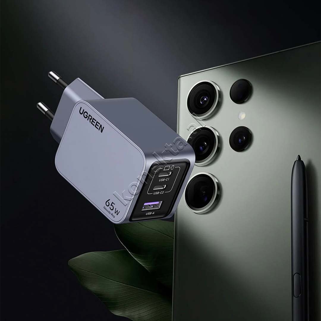 UGreen Nexode Pro 65W Charger, USB-A & 2xUSB-C, Gray - Thumbnail 5