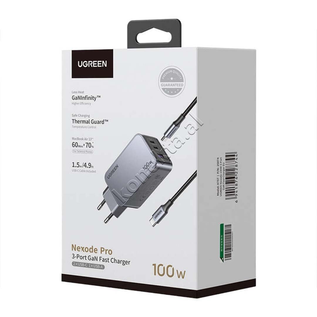 UGreen Nexode Pro 100W Charger, Gray, USB-A & 2xUSB-C - Thumbnail 6