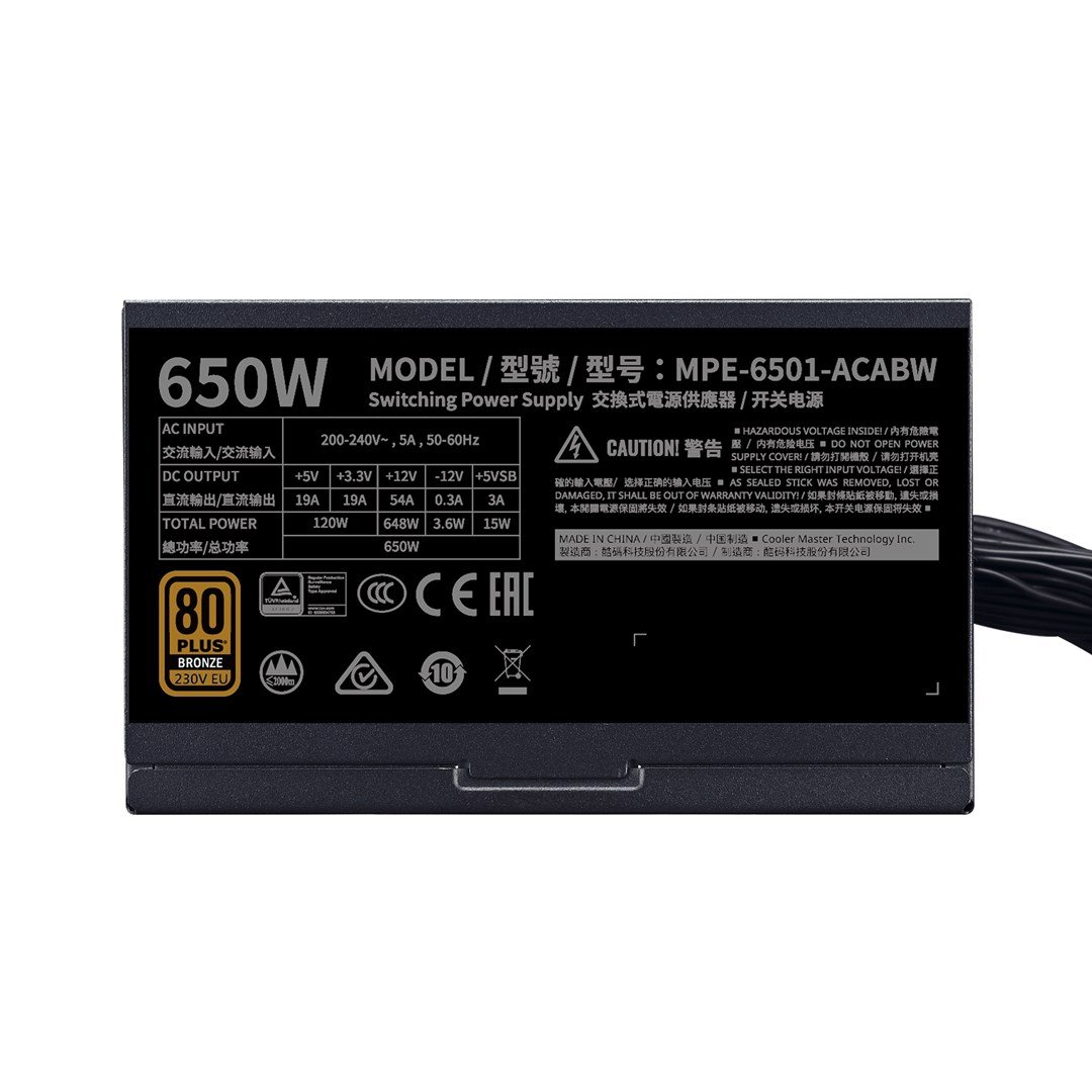 Cooler Master MWE 650 Bronze 230V V2 Power Supply, 24-pin ATX, 650 W, Black - Thumbnail 3