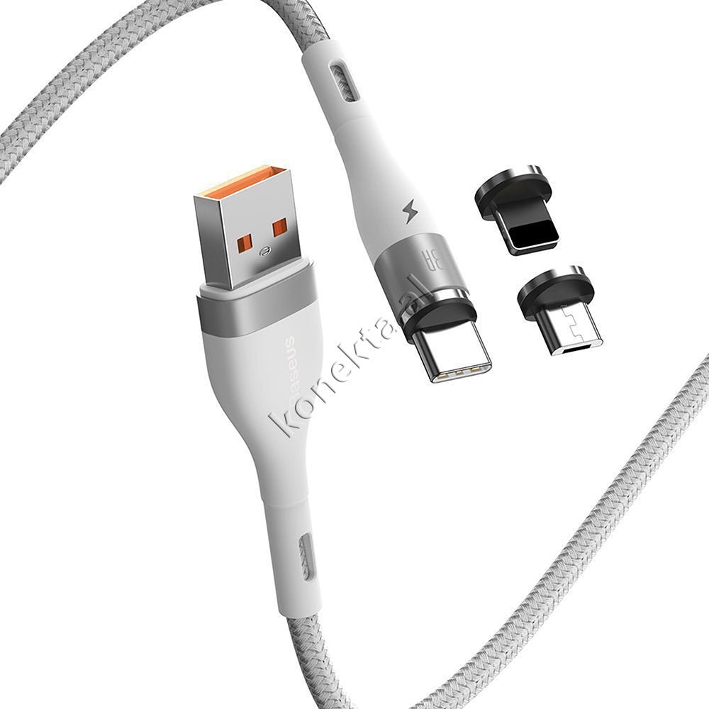 Baseus Kabell USB Me Koke Magnetike 3 Ne 1 Lightning, Micro & Type-C, E Zeze / E Bardhe - Thumbnail 26