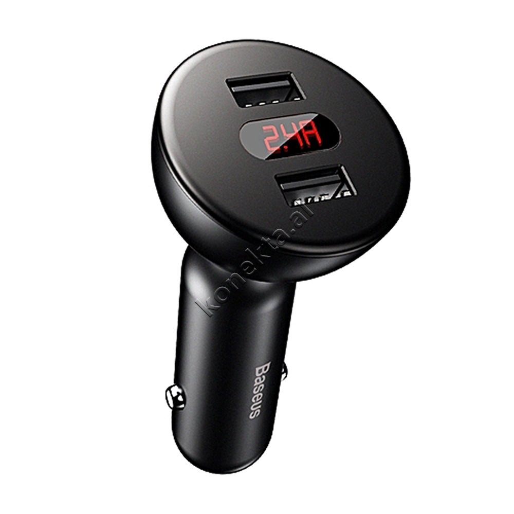 Baseus Car Charger Adapter, Black / Red, 360° Rotatable Head - Image 1