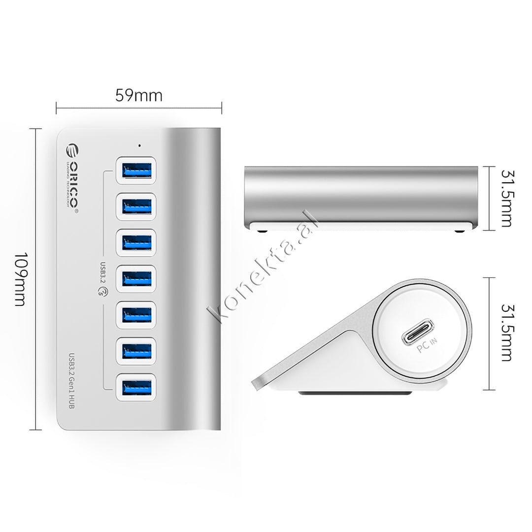 Orico M3U7-G2 USB Hub, 7 Ports USB 3.0, Black - Thumbnail 2