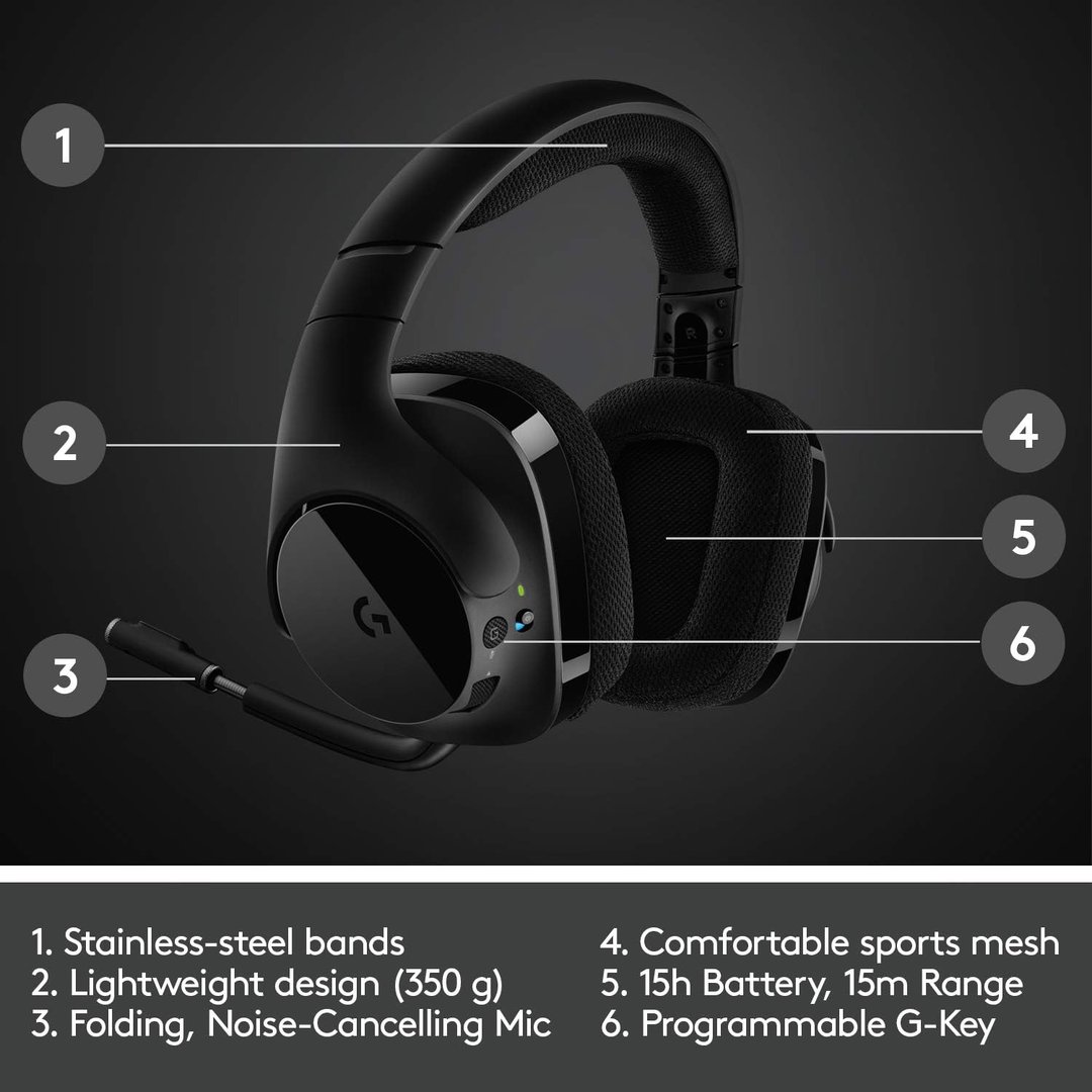 Logitech G533 Gaming Headphones, Black, Wireless, 7.1 Surround Sound - Thumbnail 3