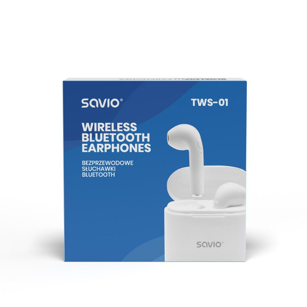 Savio TWS-01 Earbuds, Wireless, White - Thumbnail 5