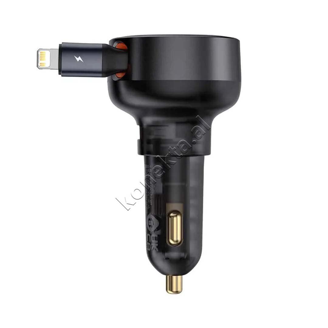 Baseus Car Charger 55W with Retractable Lightning Plug, Black - Thumbnail 2