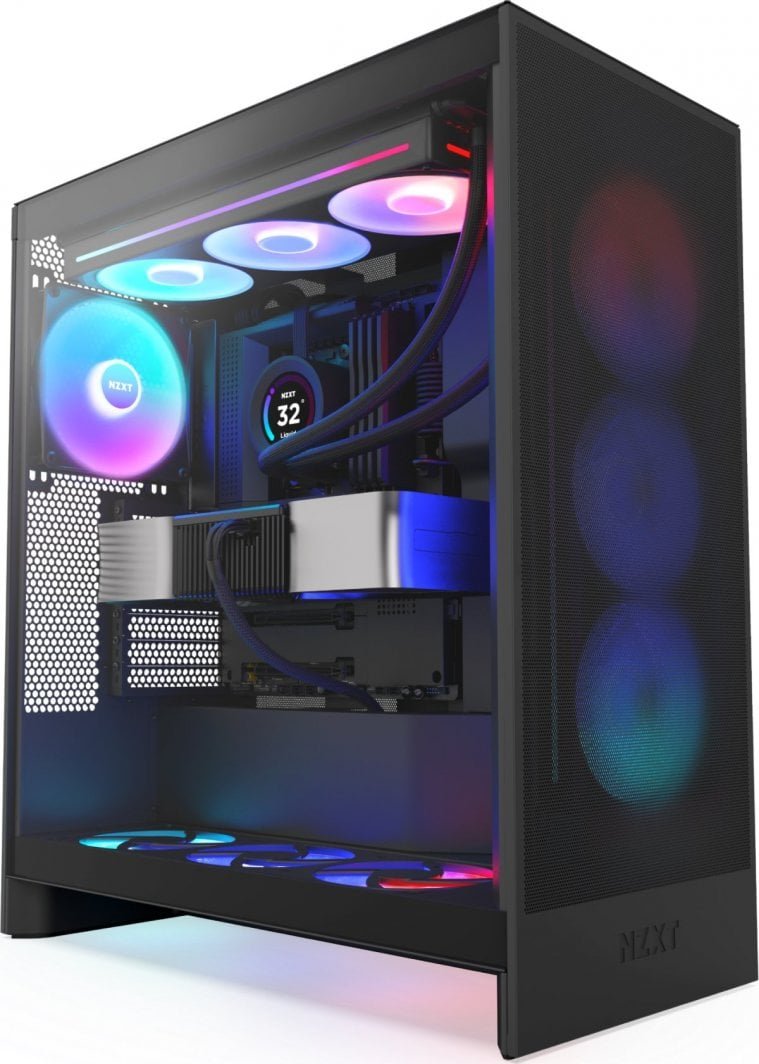 NZXT H7 Flow RGB Case, Black, Midi Tower - Image 1