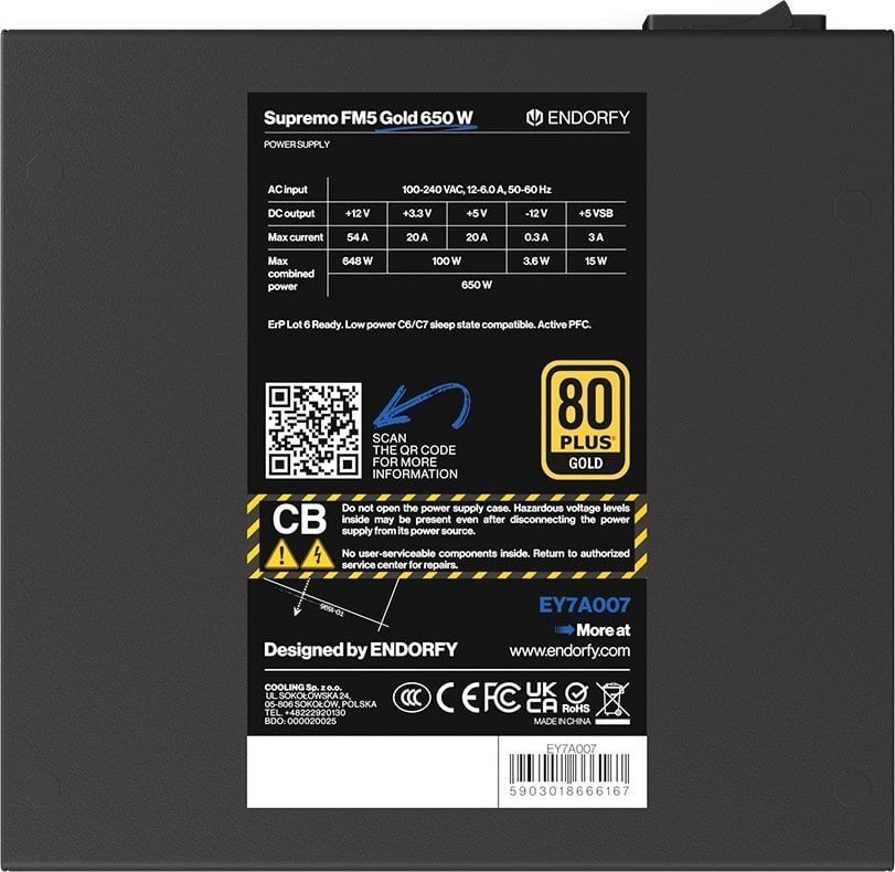 Endorf Supremo FM5 Gold Power Supply, 650W, 80 Plus Gold, Black - Thumbnail 6
