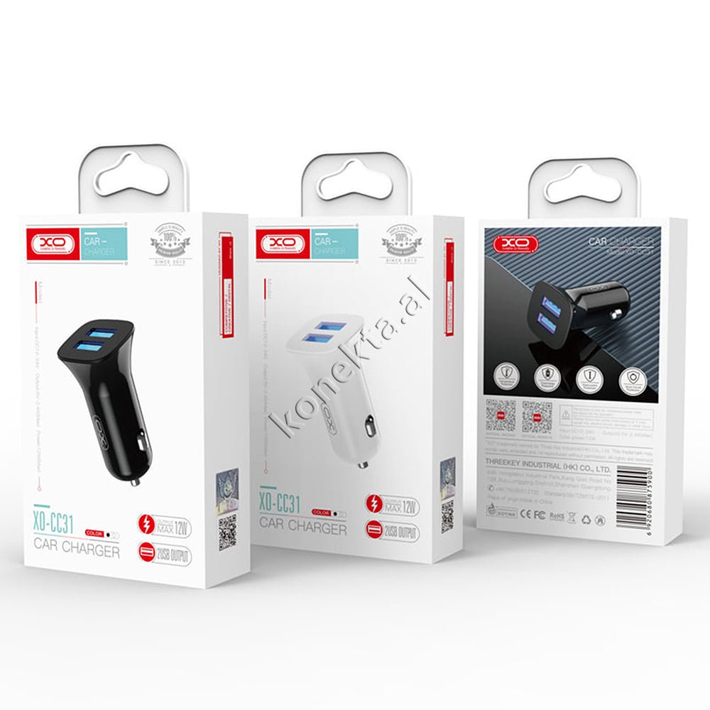 XO TZ10 Car Charger, Black, Dual Port 12W, Lightning / Type-C / Micro - Thumbnail 2