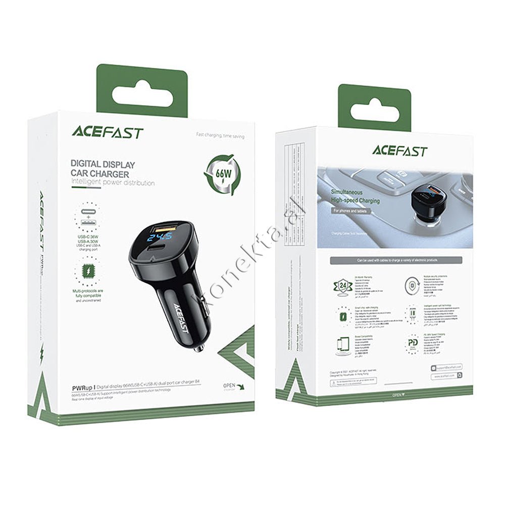 AceFast Car Charger 66W with USB and Type-C Ports - Thumbnail 2