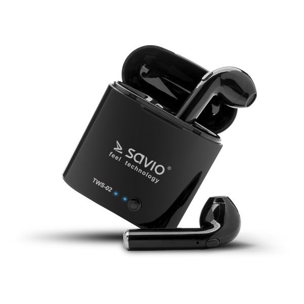 Savio TWS-02 Earphones, Wireless, Black - Thumbnail 2