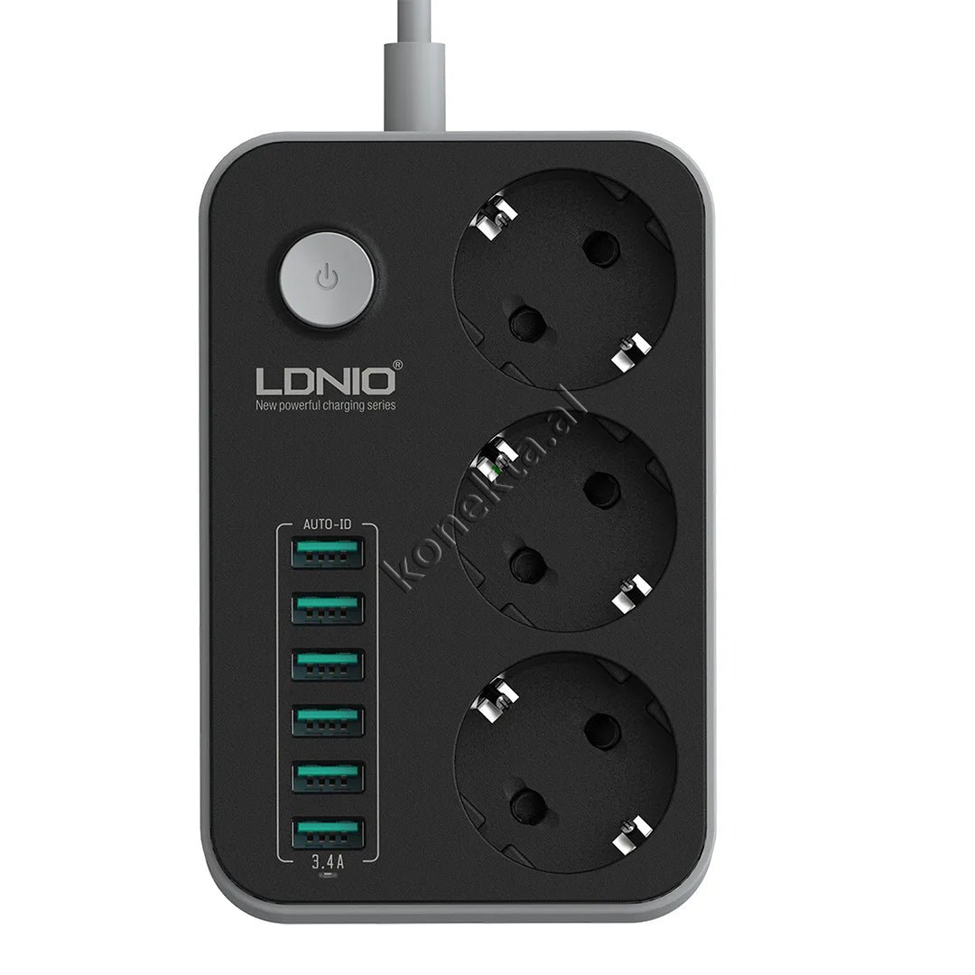 LDNIO Multiprize Power Strip, 3 Vendeshe, 6 Porta USB, Njohje Inteligjente, Karikim Te Shpejte - Thumbnail 2