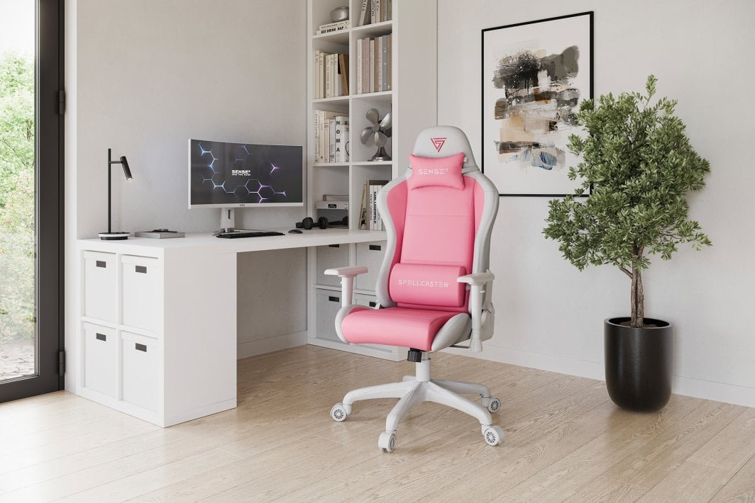 SENSE7 Spellcaster FUKU Chair, Material+Leather, Pink/White - Thumbnail 8