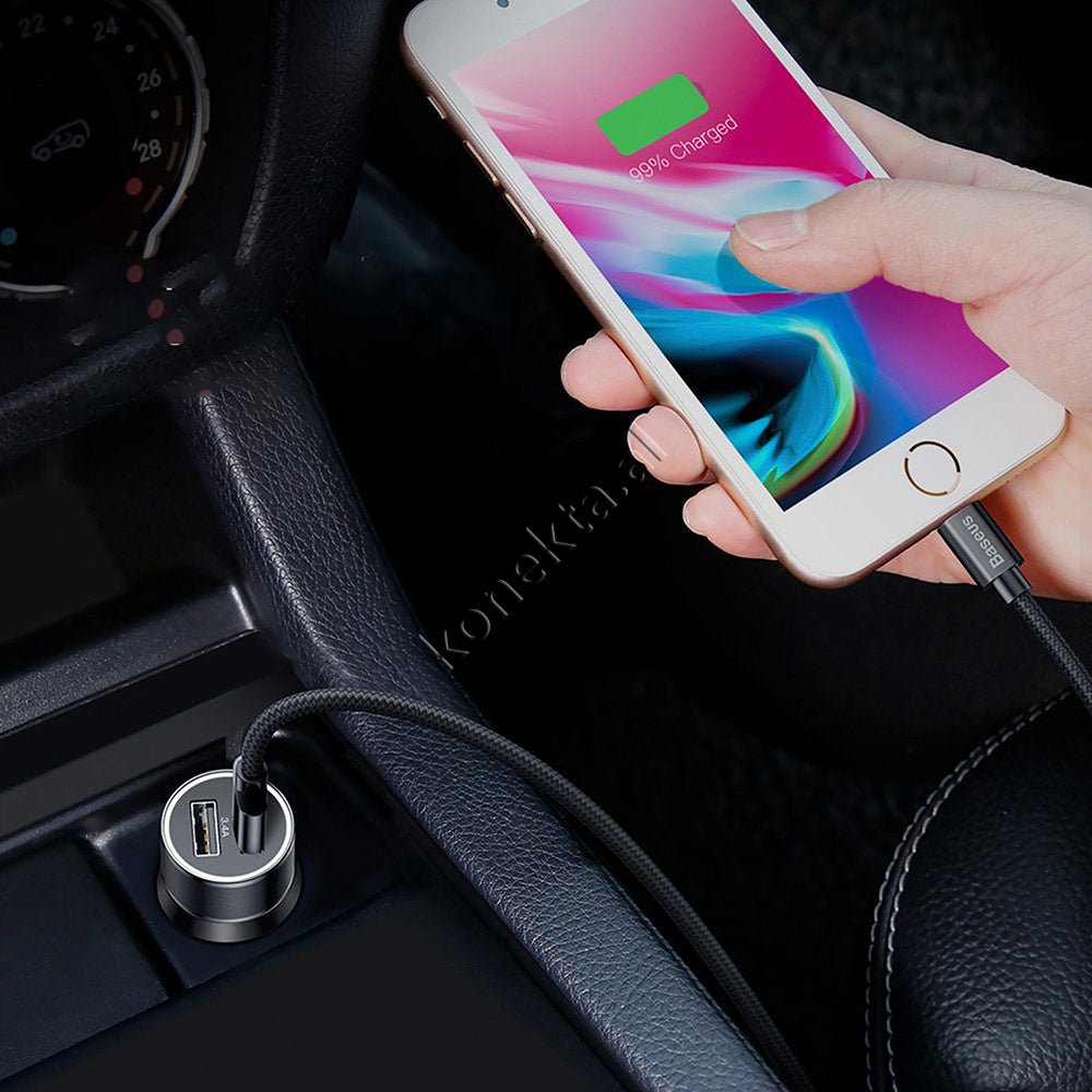 Baseus Car Charger, 2 Ports, Type-C, 3.4A, 1m Cable, Black - Thumbnail 12