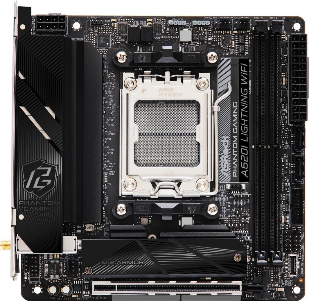 ASRock A620I LIGHTNING WIFI Motherboard, Black, Wi-Fi 6E, 2.5 Gb/s LAN, RGB - Thumbnail 3