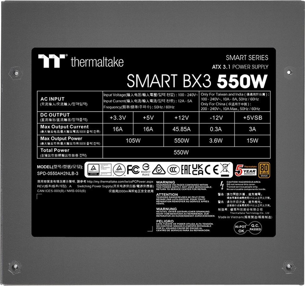 Thermaltake Smart BX3 PS-SPD-0550NNFABE-3 Power Supply, 550W - Thumbnail 2