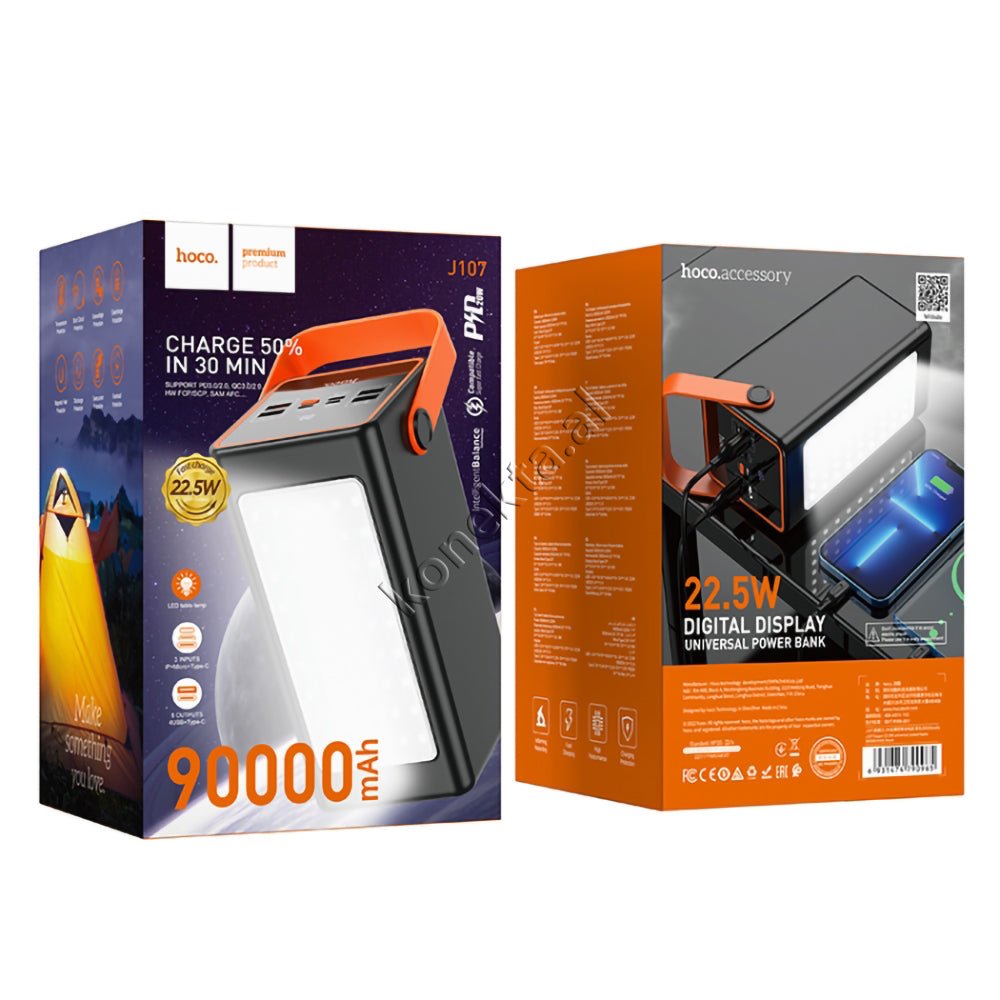 Hoco 90000mAh External Battery, White, LED Light, Multiple Ports, Fast Charging 22.5W - Thumbnail 11