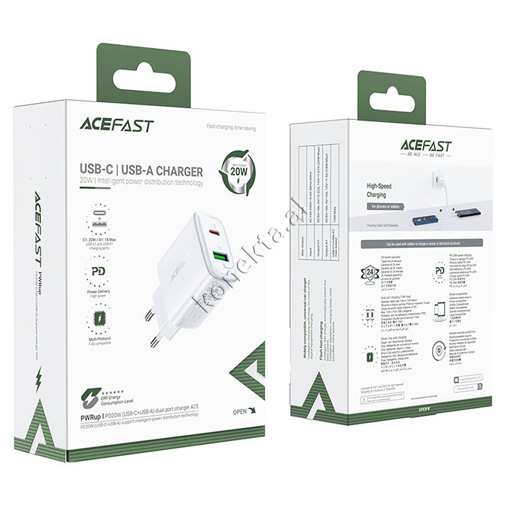 AceFast Adaptor Karikimi 20W Me Porte USB Dhe Type-C - Thumbnail 2