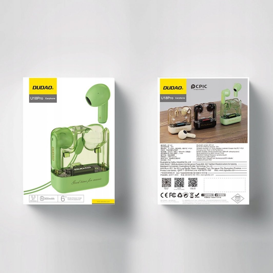 Dudao U18Pro Earbuds, Green - Thumbnail 3