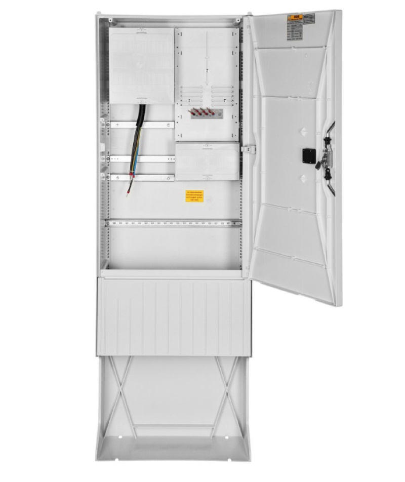 Geöffnete Zähleranschlusssäule GSAB ZAS Bezug 1 Zähler für 35A, 40A, 50A oder 63A ohne TSG mit Reserveplatz zur Freiluftaufstellung