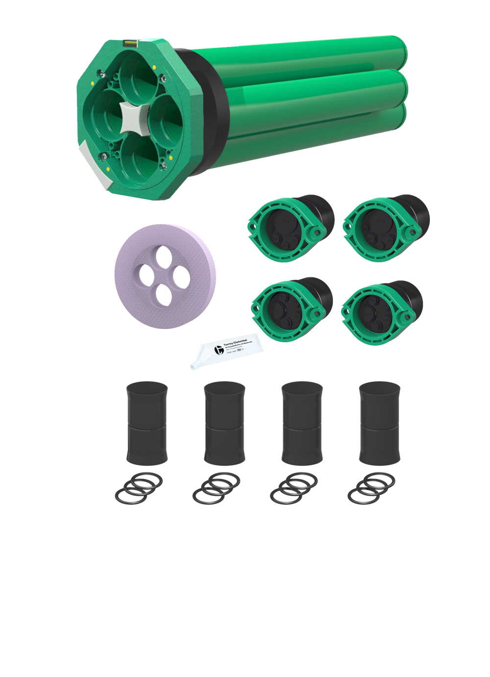 ETGAR Set Mehrspartenhauseinführung mit Anschlusskomponenten für ETGAR Wellrohre zur Strom- und Kommunikationsverteilung im Grundstück