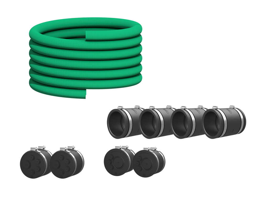 ETGAR Verlängerungsset mit PE-Wellrohr DN75, Verbindungsmanschetten und Endstopfen zur Verlängerung des Leerrohrsystems der ETGAR Hausausführung