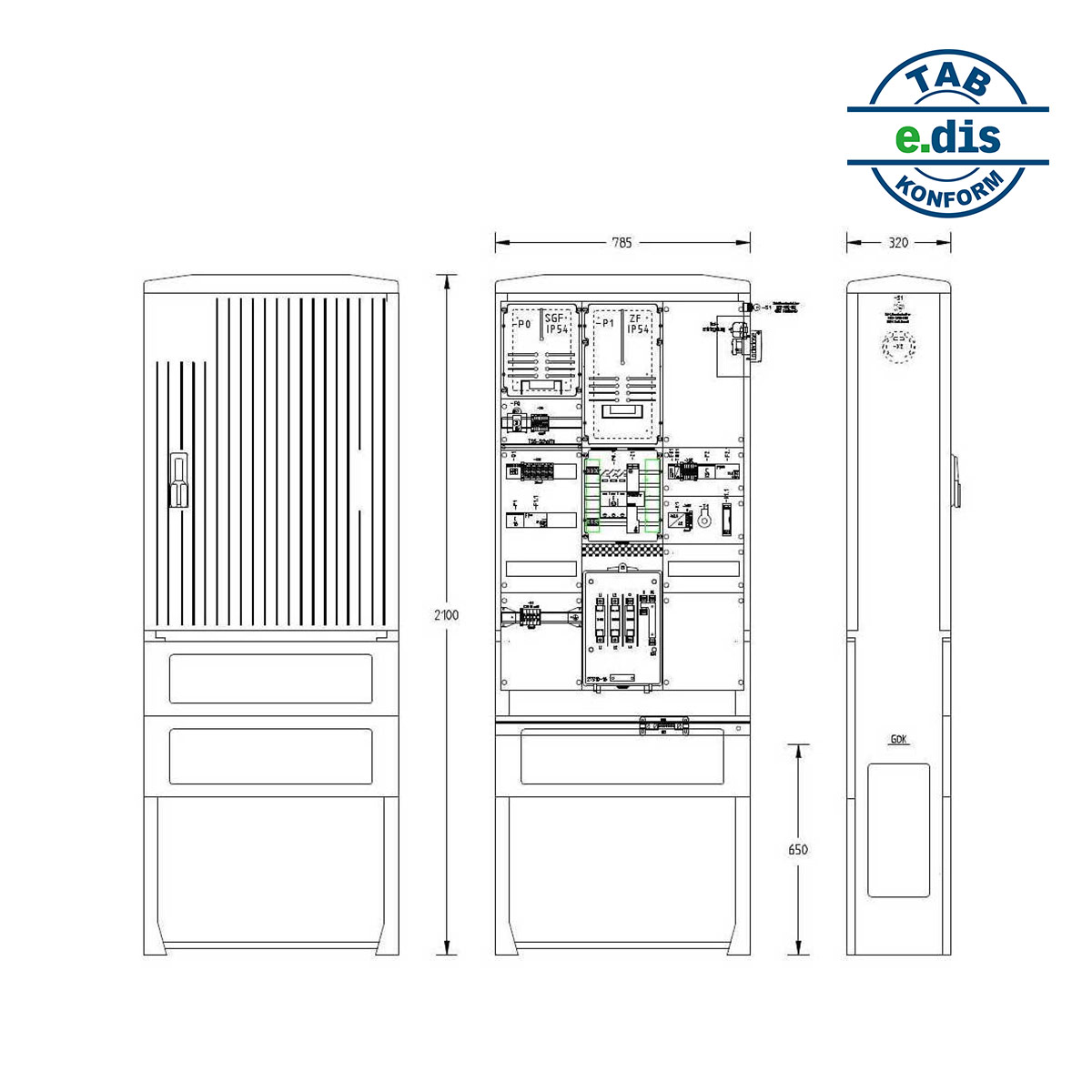 UESA ZAS Bezug bis 63A mit 400V 16A Abgang & Ladepunkt 11/22 kW