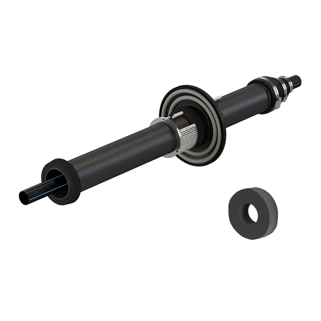 DOYMA Quadro-Secura Quick/X 1-Spartenhauseinführung mit Mantelrohr und Wandabschlussring zur gas- und druckwasserdichten Abdichtung von Wasser- oder Energieleitungen mit 26–63 mm Durchmesser in Gebäudewänden