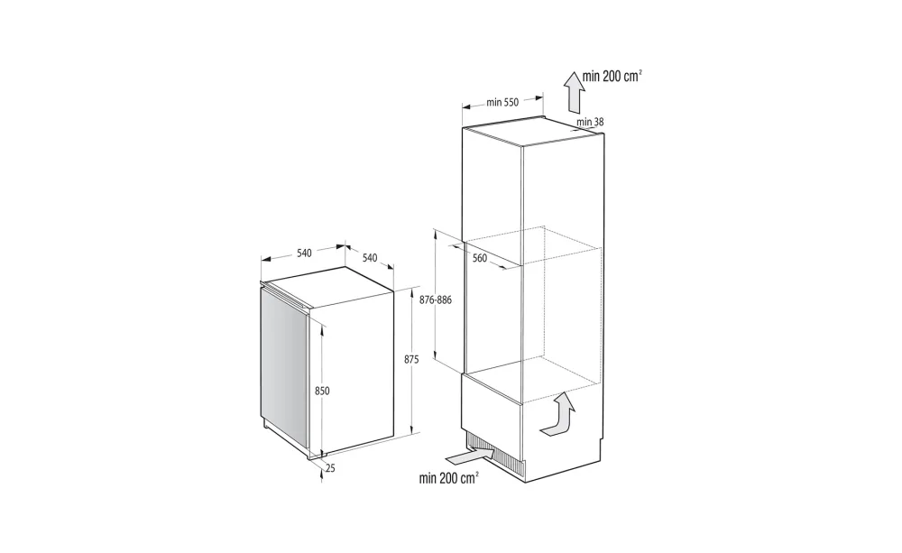 Gorenje RBI409EP1 ugradbeni hladnjak s ledenicom, 118 l (104+14 l), energetski razred E, bijeli